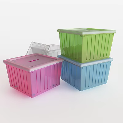 Colorful Stackable Plastic Storage Boxes With Transparent Lids For Home Organization 3d model