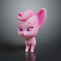 Cute Pink Cartoon Animal with Big Ears Shiny Pink Eyes Curly Hair and Yellow Collar