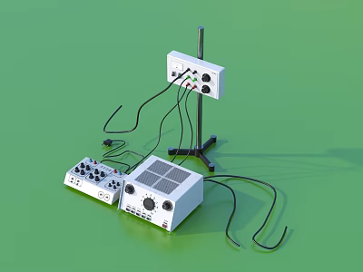 Electronic Musical Instruments White Equipment With Stand And Black Wires On Green Background 3d model