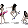 Stylish Women Skateboarding With Pink Skateboard Wearing Yellow Tank Tops Against Colorful Graffiti Wall