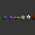 Assorted Sports Equipment Display With Various Balls And Bowling Pins