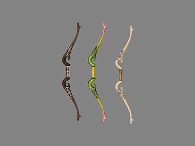 Traditional Weapon Decorative Bows Featuring Three Different Colorful Patterns and Intricate Designs 3d model