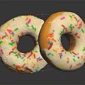 Delicious Donuts Topped With White Frosting And Colorful Sprinkles On Reflective Black Surface