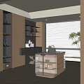 Modern Walk-in Closet Open Design Wooden Shelves Glass Cabinets Drawers Shoes Bags Lighting And Plant
