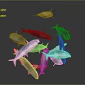 School of Silver Blue Fish Swimming in Dynamic Arrangement on Dark Background