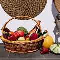 Colorful Fresh Vegetables in Wicker Basket with Broccoli Red Peppers Pumpkin and Squash