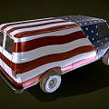 Vintage Blue Van With American Flag Stars And Stripes Design