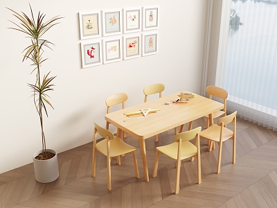 Children's Table Chair Kindergarten Table Chair Handmade Table Chair Decorative Painting 3d model