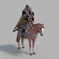 Man in Detailed Medieval Armor Riding Brown Horse with White Spots