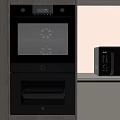 Sleek Black Built in Oven and Microwave with Control Panel in Modern Kitchen 3d model