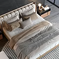 Modern Double Bed Interior Design With Upholstered Headboard Decorative Pillows Nightstands Table Lamps And Windows
