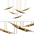Modern Gold Linear Chandeliers with Metallic Structure for Elegant Interior Design 3d model
