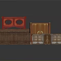 Traditional Chinese Architecture Elements Featuring Red Wooden Frame Carved Doors And Windows