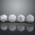Different White Spherical Weapon Designs With Geometric Patterns Reflective Surfaces And Reflections 3d model