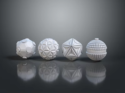 Different White Spherical Weapon Designs With Geometric Patterns Reflective Surfaces And Reflections 3d model