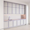 Modern Kitchen Cabinets With Sleek Design Light Colored Finish And Speckled Countertop