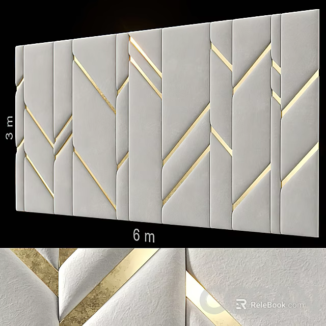 White Background Wall Decorative Design With Gold Geometric Lines Pattern 3m 6m 3d model