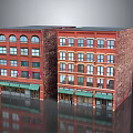Red Brick Residential Building With Multiple Windows Ground Floor Storefronts And Green Awnings