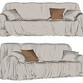 Light Linen Covered Sectional Sofa Featuring White And Brown Accent Pillows 3d model