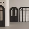 Modern Black Arched Double Doors With Glass Panels For Interior Design 3d model