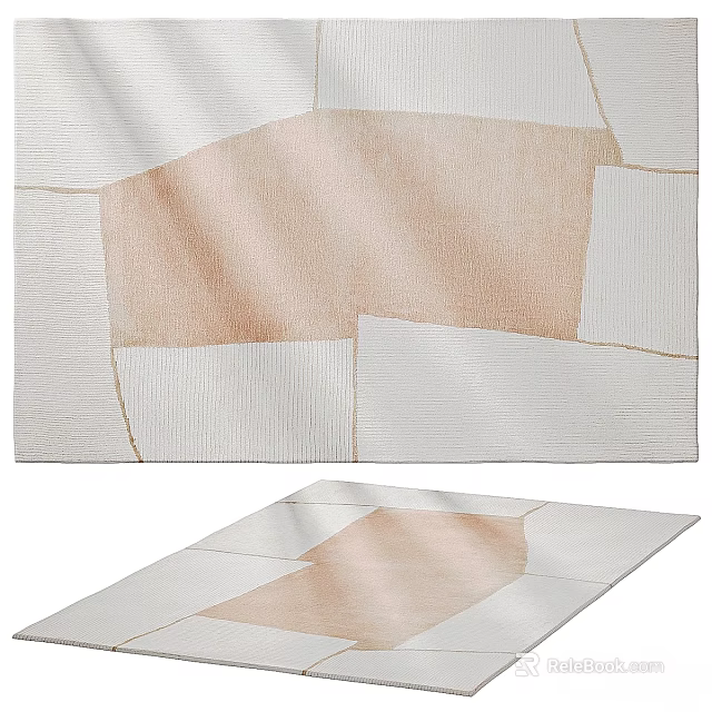 Square Rug With Modern Patchwork Design In Neutral Beige White And Light Brown Textured Patterns 3d model