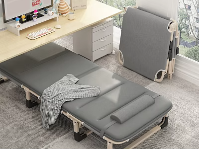 Foldable Single Bed With Gray Mattress And Desk In Cozy Room With Window View 3d model