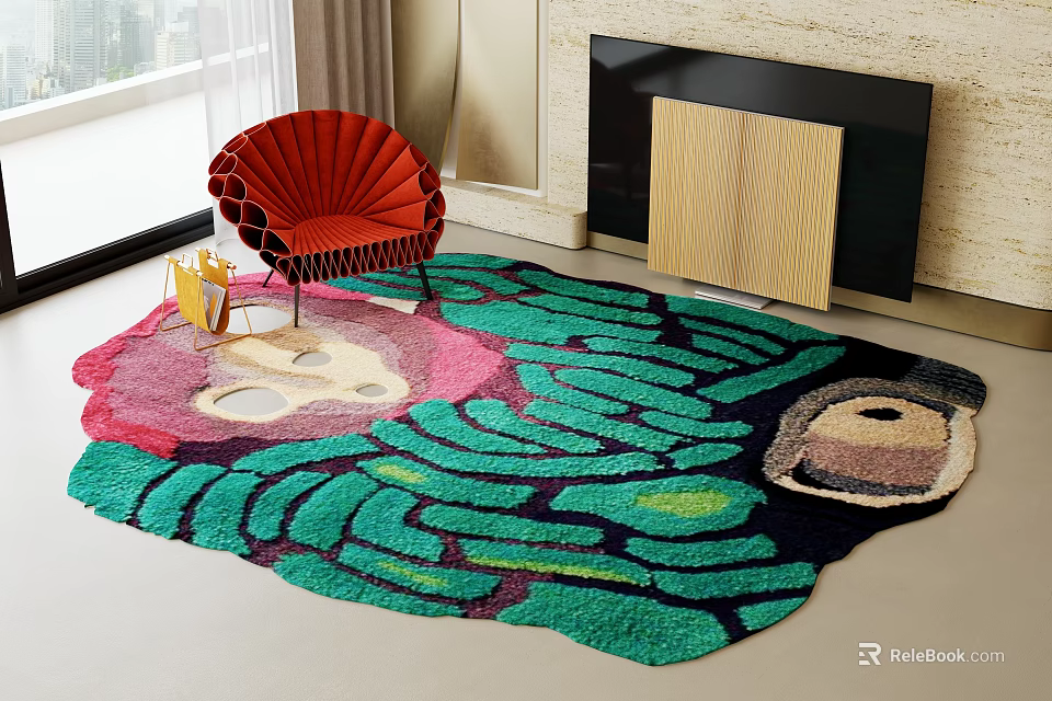 Artistic Shaped Rug In Modern Living Room Decor 3d model 