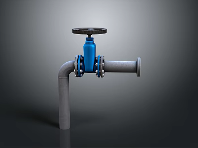 Industrial Hardware Valve With Blue Handwheel Flange Connection And Gray Metal Pipe 3d model