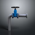 Industrial Hardware Valve With Blue Handwheel Flange Connection And Gray Metal Pipe