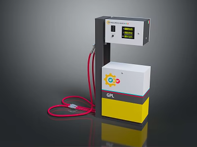 LPG Fuel Dispenser With Digital Screen Red Hose And Black White Yellow Design 3d model
