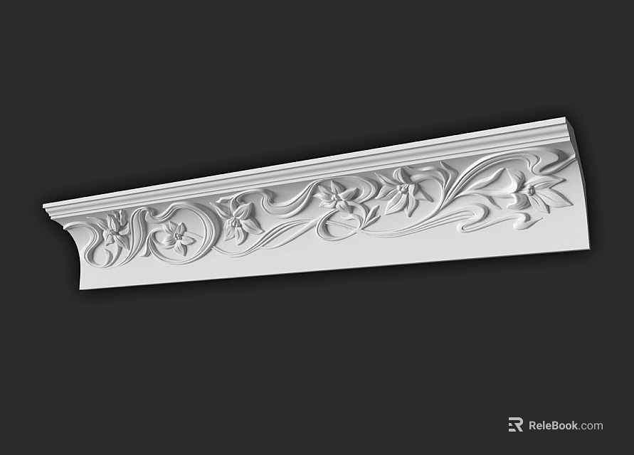 White Decorative Corner Molding With Carved Floral Patterns And Elegant Design 3d model 
