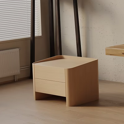 Modern Wooden Nightstand With Two Drawers In Minimalist Bedroom Design 3d model
