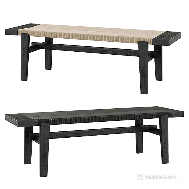 Public Bench Design With Dark Wooden Frame Beige Cushion And Solid Wood Options 3d model