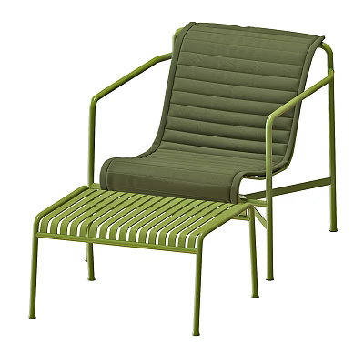 Green Outdoor Chair with Metal Frame Cushioned Seat and Matching Footstool 3d model
