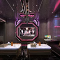 Modern KTV Room Interior With Purple Pink Lighting And Black Leather Sofas