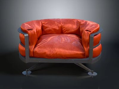 Modern Orange Upholstered Chair With Sleek Metal Frame And Soft Cushion Design 3d model