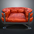 Modern Orange Upholstered Chair With Sleek Metal Frame And Soft Cushion Design