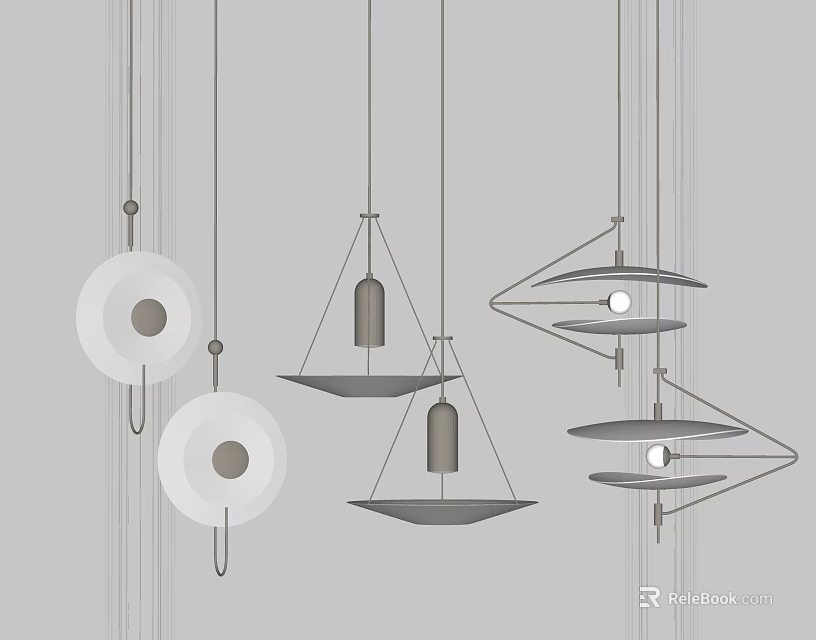 Modern Geometric Pendant Lights With Circular Triangular And Multi Layer Hanging Designs 3d model 
