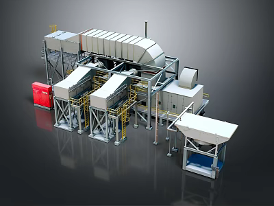 Automated Industrial Processing Equipment with Conveyor Systems Processing Modules and Safety Guards 3d model