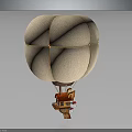 Detailed Hot Air Balloon Architectural Design With White Fabric Yellow Ropes And Brown Basket