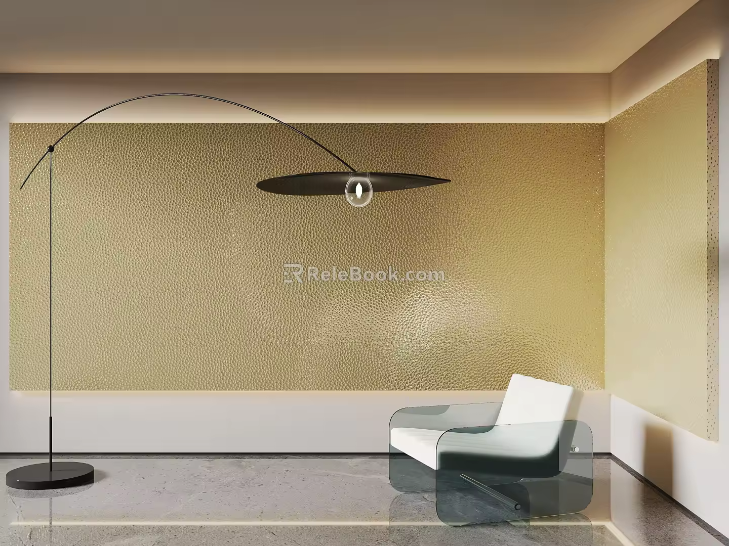 Modern metal background wall background board single chair floor lamp 3d model