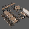Modern Restaurant Dining Table Set With Long Round Tables Chairs And Booth Seating 3d model