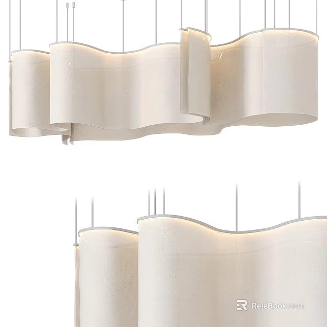 Modern Wavy Chandelier With White Fabric Shades For Interior Lighting Design 3d model 