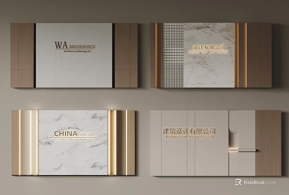 Elegant Company Sign Designs With Marble Wood And Golden Accents 3d model 