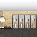 Traditional Photo Spot With Golden Background Circular Logo Bamboo Decor Display Bottles And Mountain Patterns