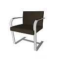 Modern Leisure Chair with Brown Fabric Seat Silver Metal Frame and Armrests