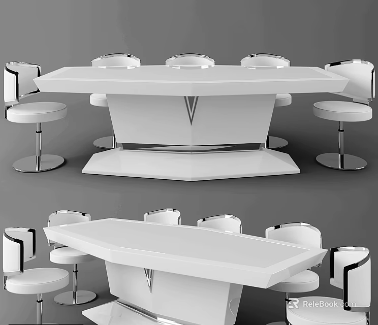 Modern White Table Chair Set With High Stools And Metal Base Geometric Design 3d model 
