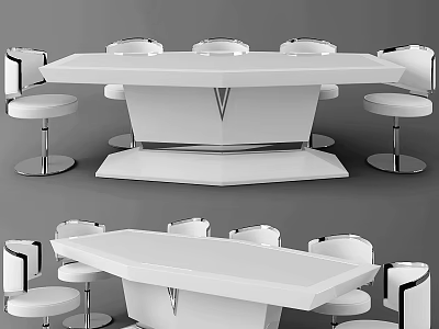 Modern White Table Chair Set With High Stools And Metal Base Geometric Design 3d model