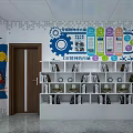 School Storage Area With Colorful Boxes Shelves And Inspirational Wall Decorations