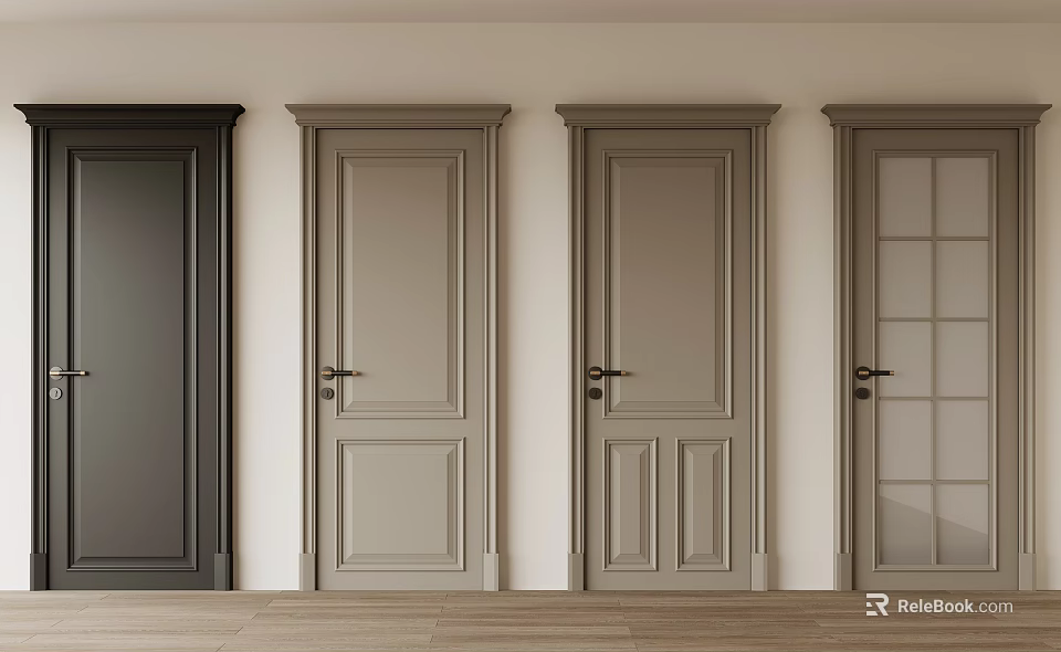 Modern Hinged Doors For Interior With Different Designs And Glass Panel Details 3d model
